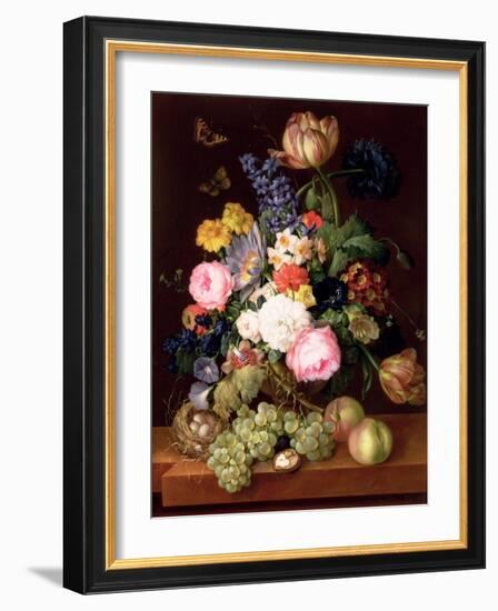 Flowers and Fruit with a Bird's Nest on a Ledge, 1821-Franz Xavier Petter-Framed Premium Giclee Print