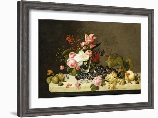 Flowers and Fruit-Severin Roesen-Framed Giclee Print