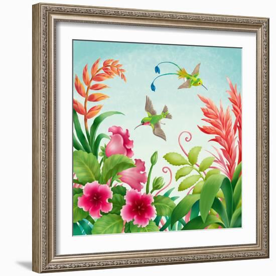 Flowers and Hummingbirds-Olga Kovaleva-Framed Giclee Print