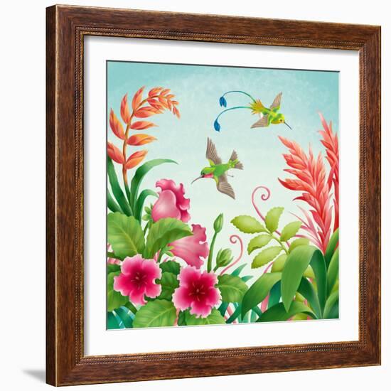 Flowers and Hummingbirds-Olga Kovaleva-Framed Giclee Print