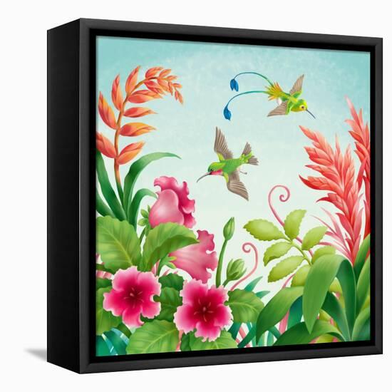 Flowers and Hummingbirds-Olga Kovaleva-Framed Premier Image Canvas