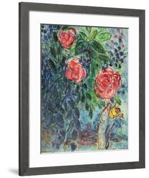 Flowers and Lovers-Marc Chagall-Framed Art Print