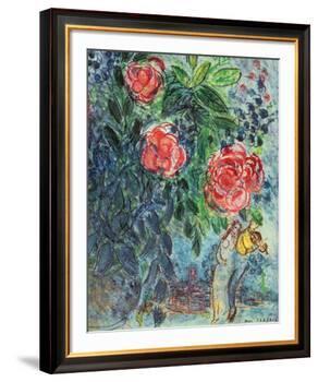 Flowers and Lovers-Marc Chagall-Framed Art Print