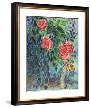 Flowers and Lovers-Marc Chagall-Framed Art Print
