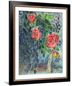 Flowers and Lovers-Marc Chagall-Framed Art Print