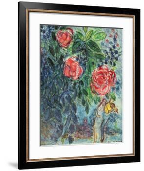 Flowers and Lovers-Marc Chagall-Framed Art Print