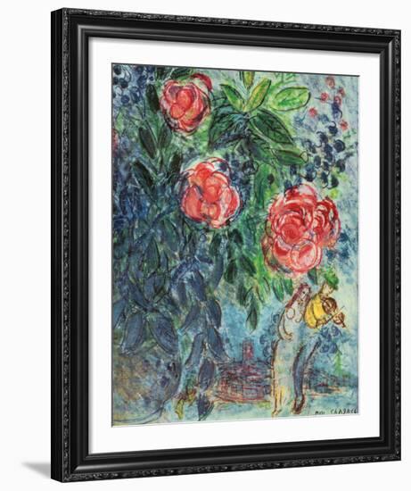 Flowers and Lovers-Marc Chagall-Framed Art Print