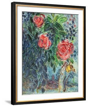Flowers and Lovers-Marc Chagall-Framed Art Print