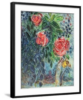 Flowers and Lovers-Marc Chagall-Framed Art Print
