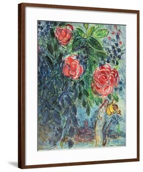 Flowers and Lovers-Marc Chagall-Framed Art Print