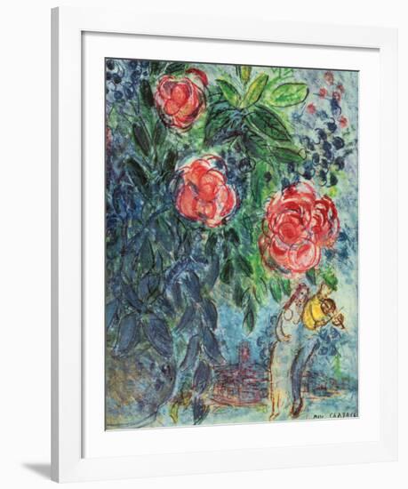 Flowers and Lovers-Marc Chagall-Framed Art Print