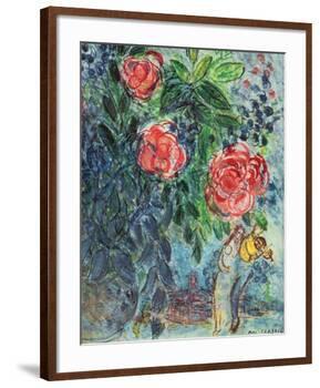 Flowers and Lovers-Marc Chagall-Framed Art Print