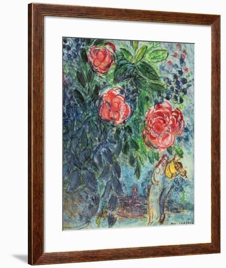 Flowers and Lovers-Marc Chagall-Framed Art Print