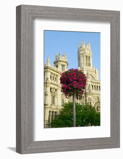 Flowers and Madrid Post Office, Madrid, Spain-null-Framed Photographic Print