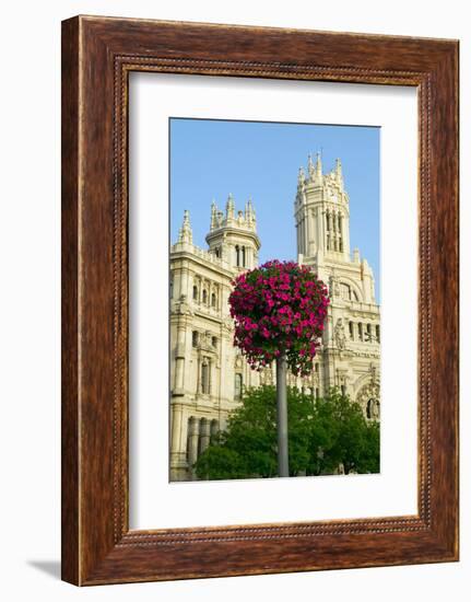 Flowers and Madrid Post Office, Madrid, Spain-null-Framed Photographic Print