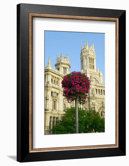 Flowers and Madrid Post Office, Madrid, Spain-null-Framed Photographic Print