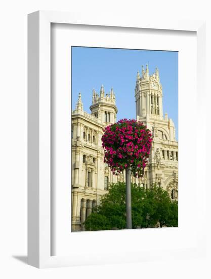 Flowers and Madrid Post Office, Madrid, Spain-null-Framed Photographic Print