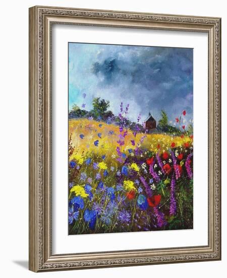 Flowers and old chapel-Pol Ledent-Framed Art Print