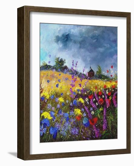 Flowers and old chapel-Pol Ledent-Framed Art Print