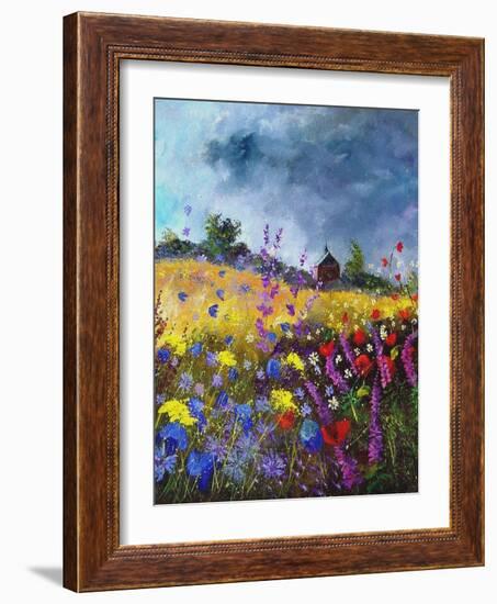 Flowers and old chapel-Pol Ledent-Framed Art Print