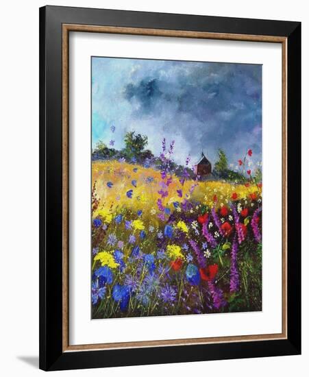 Flowers and old chapel-Pol Ledent-Framed Art Print