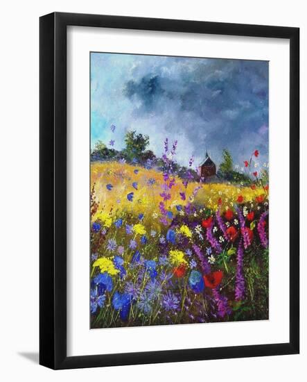 Flowers and old chapel-Pol Ledent-Framed Art Print