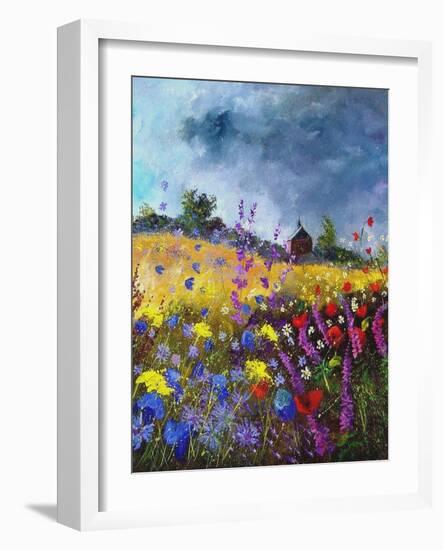 Flowers and old chapel-Pol Ledent-Framed Art Print