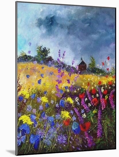 Flowers and old chapel-Pol Ledent-Mounted Art Print