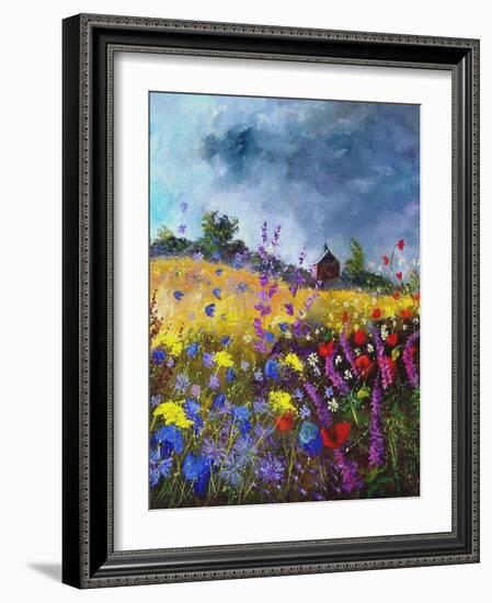 Flowers and old chapel-Pol Ledent-Framed Art Print