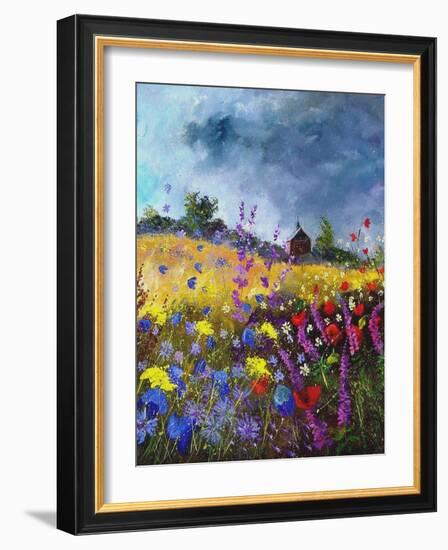 Flowers and old chapel-Pol Ledent-Framed Art Print