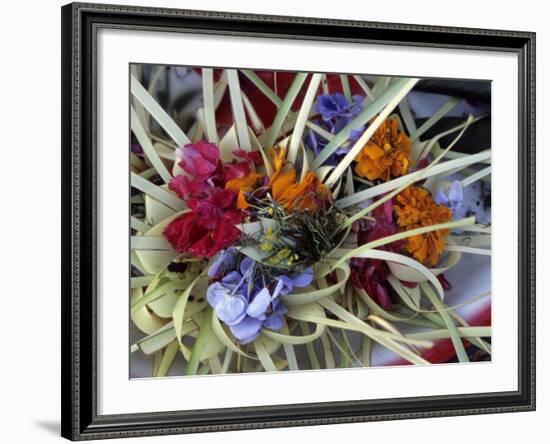 Flowers and Palm Ornaments, Offerings for Hindu Gods at Temple Ceremonies, Bali, Indonesia-Merrill Images-Framed Photographic Print