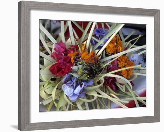 Flowers and Palm Ornaments, Offerings for Hindu Gods at Temple Ceremonies, Bali, Indonesia-Merrill Images-Framed Photographic Print