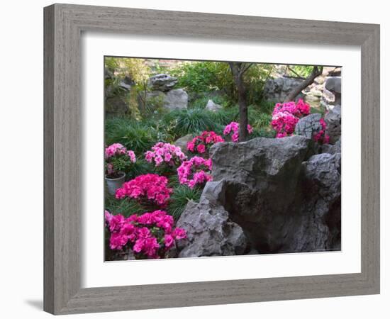 Flowers and Rocks in Traditional Chinese Garden, China-Keren Su-Framed Photographic Print