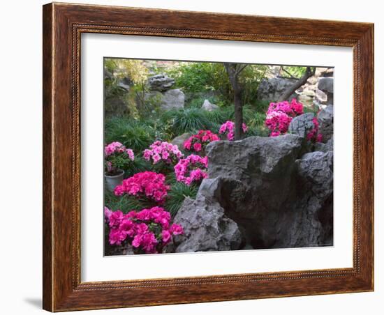 Flowers and Rocks in Traditional Chinese Garden, China-Keren Su-Framed Photographic Print