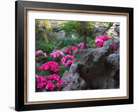 Flowers and Rocks in Traditional Chinese Garden, China-Keren Su-Framed Photographic Print