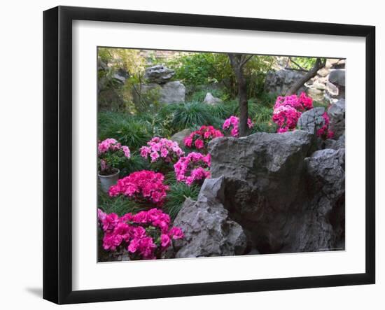 Flowers and Rocks in Traditional Chinese Garden, China-Keren Su-Framed Photographic Print