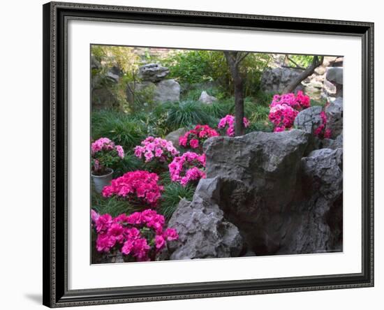 Flowers and Rocks in Traditional Chinese Garden, China-Keren Su-Framed Photographic Print