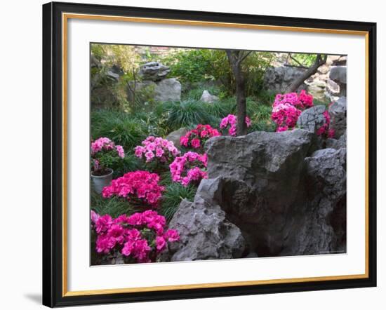 Flowers and Rocks in Traditional Chinese Garden, China-Keren Su-Framed Photographic Print