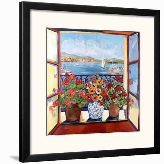 Flowers and Seascape-Suzanne Etienne-Framed Art Print