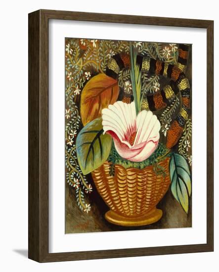 Flowers and Serpent, 1950 (Oil on Canvas)-Nina Hamnett-Framed Giclee Print