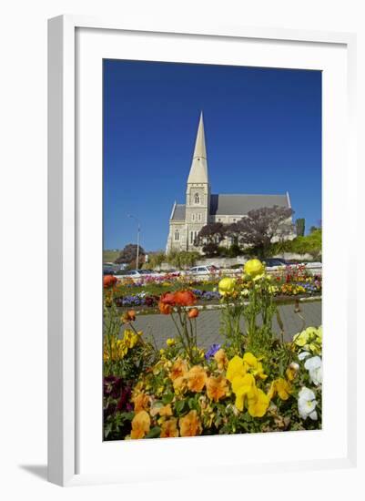 Flowers and St. Luke's Anglican Church, Oamaru, North Otago, South Island, New Zealand-David Wall-Framed Photographic Print