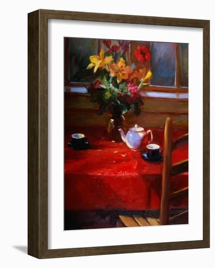 Flowers and Teapot on Red-Pam Ingalls-Framed Giclee Print