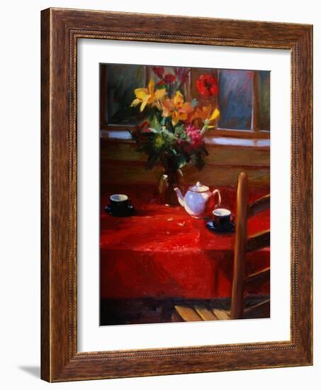 Flowers and Teapot on Red-Pam Ingalls-Framed Giclee Print