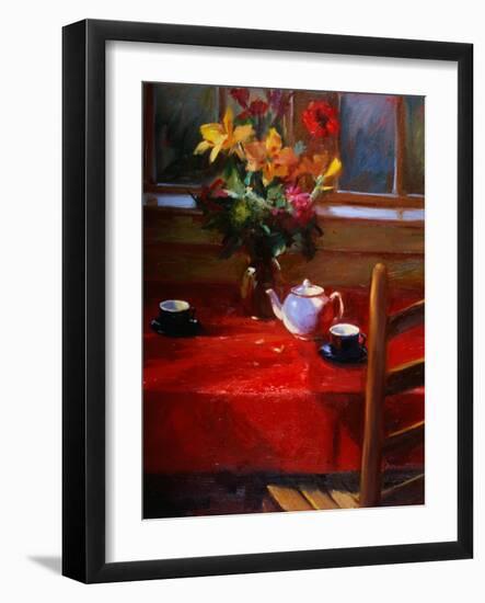 Flowers and Teapot on Red-Pam Ingalls-Framed Giclee Print