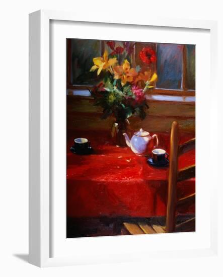 Flowers and Teapot on Red-Pam Ingalls-Framed Giclee Print