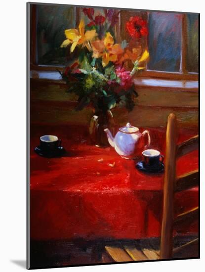 Flowers and Teapot on Red-Pam Ingalls-Mounted Giclee Print