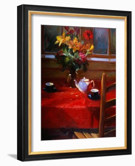 Flowers and Teapot on Red-Pam Ingalls-Framed Giclee Print