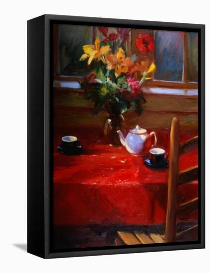 Flowers and Teapot on Red-Pam Ingalls-Framed Premier Image Canvas