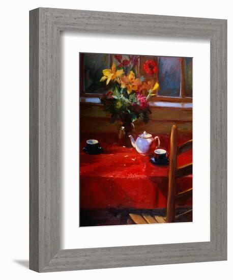 Flowers and Teapot on Red-Pam Ingalls-Framed Giclee Print