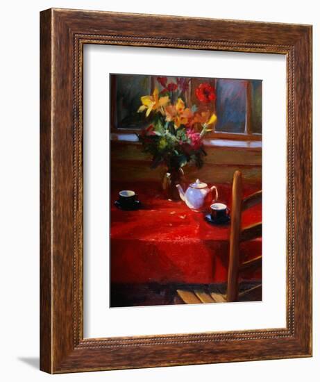 Flowers and Teapot on Red-Pam Ingalls-Framed Giclee Print